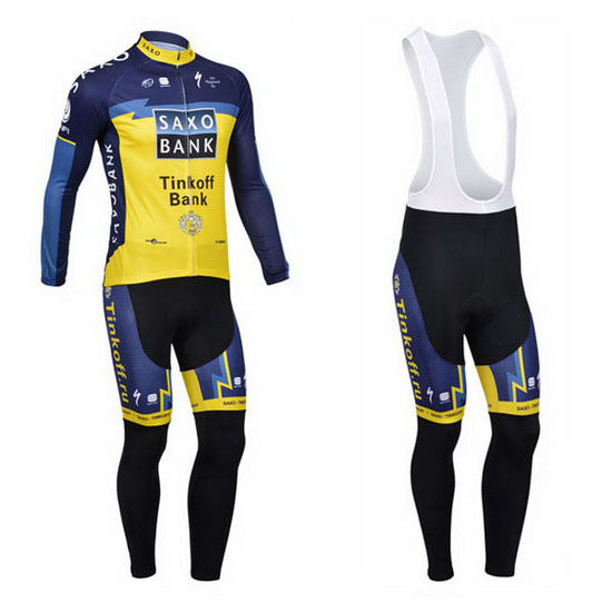 2013 Maillot SaxoBank Tirantes Mangas Largas Azul Y Amarillo